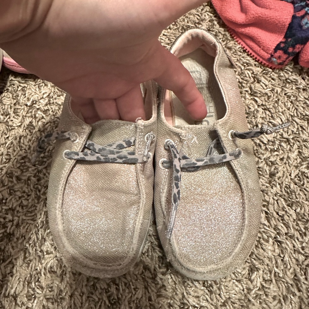 Silver shiney rainbow hey dudes with leopard shoe strings